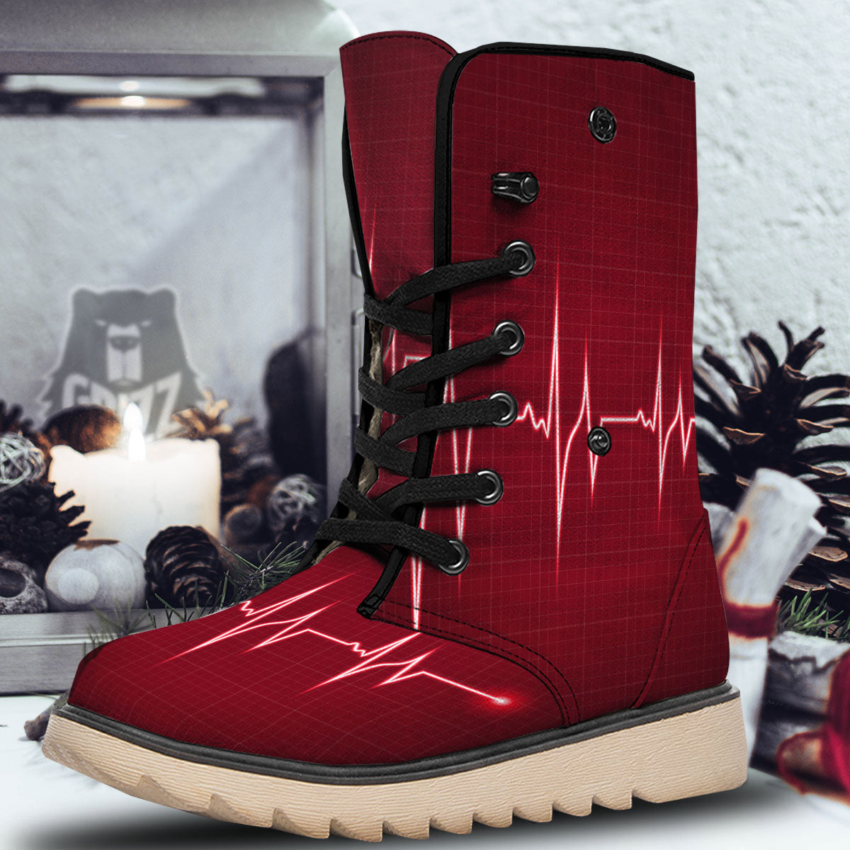 Cardiogram Heartbeat Print Snow Boots-grizzshop