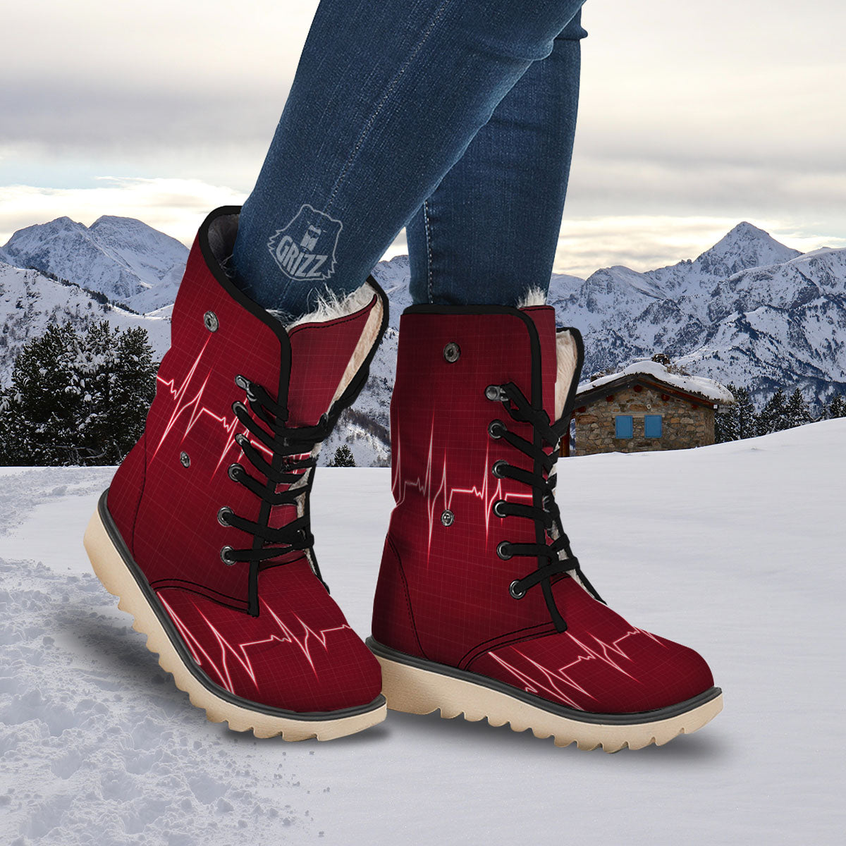 Cardiogram Heartbeat Print Snow Boots-grizzshop