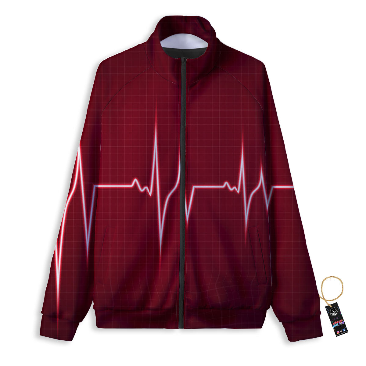 Cardiogram Heartbeat Print Track Jacket-grizzshop