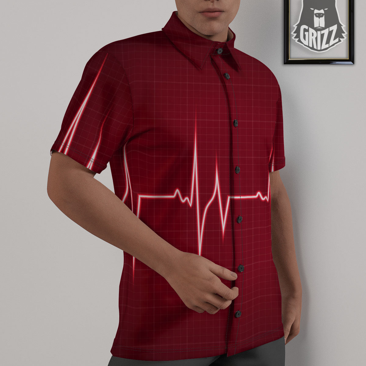 Cardiogram Heartbeat Print Untucked Shirts-grizzshop