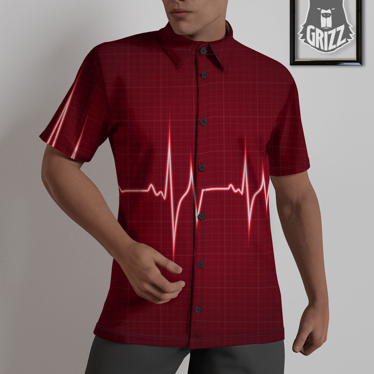Cardiogram Heartbeat Print Untucked Shirts-grizzshop