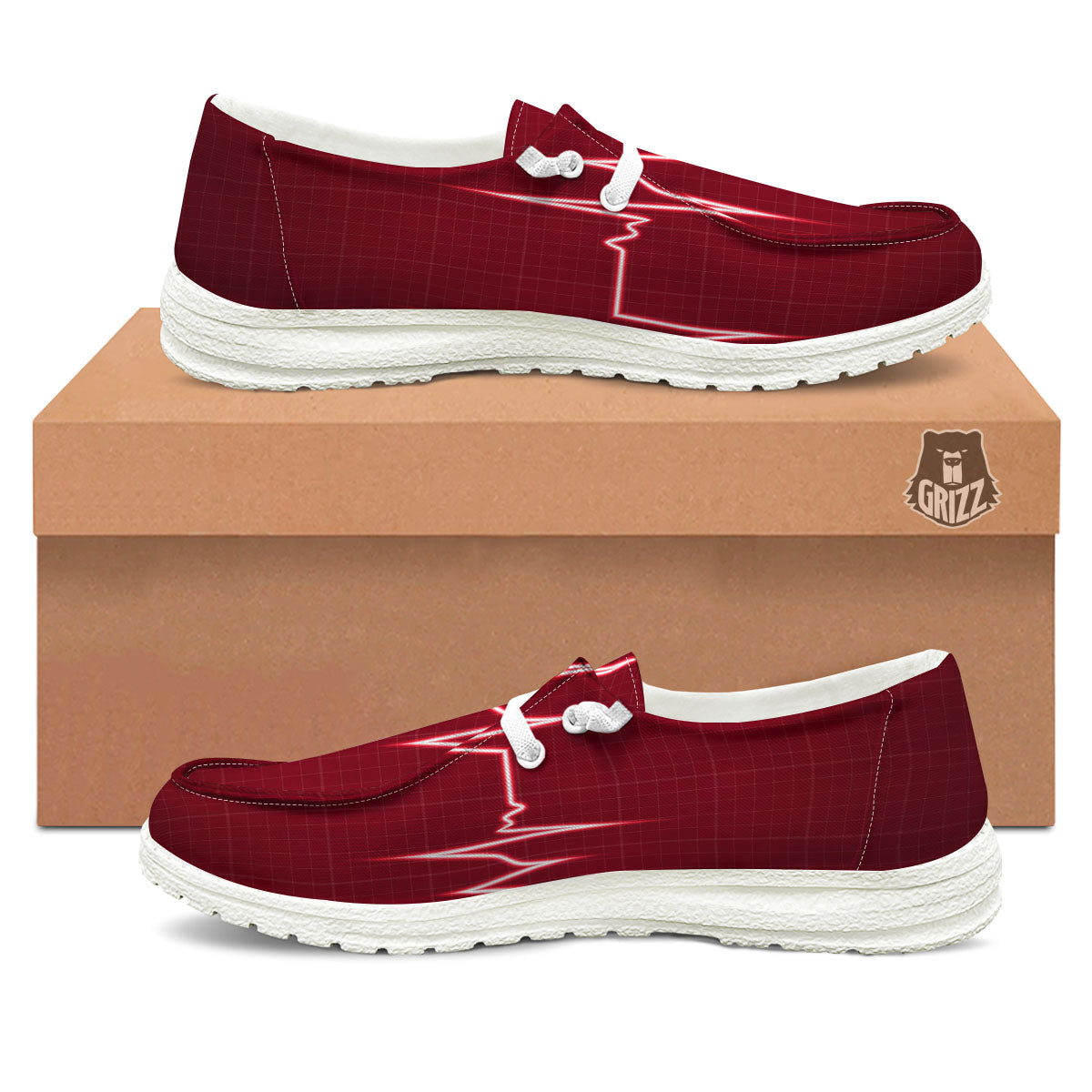 Cardiogram Heartbeat Print White Loafers-grizzshop