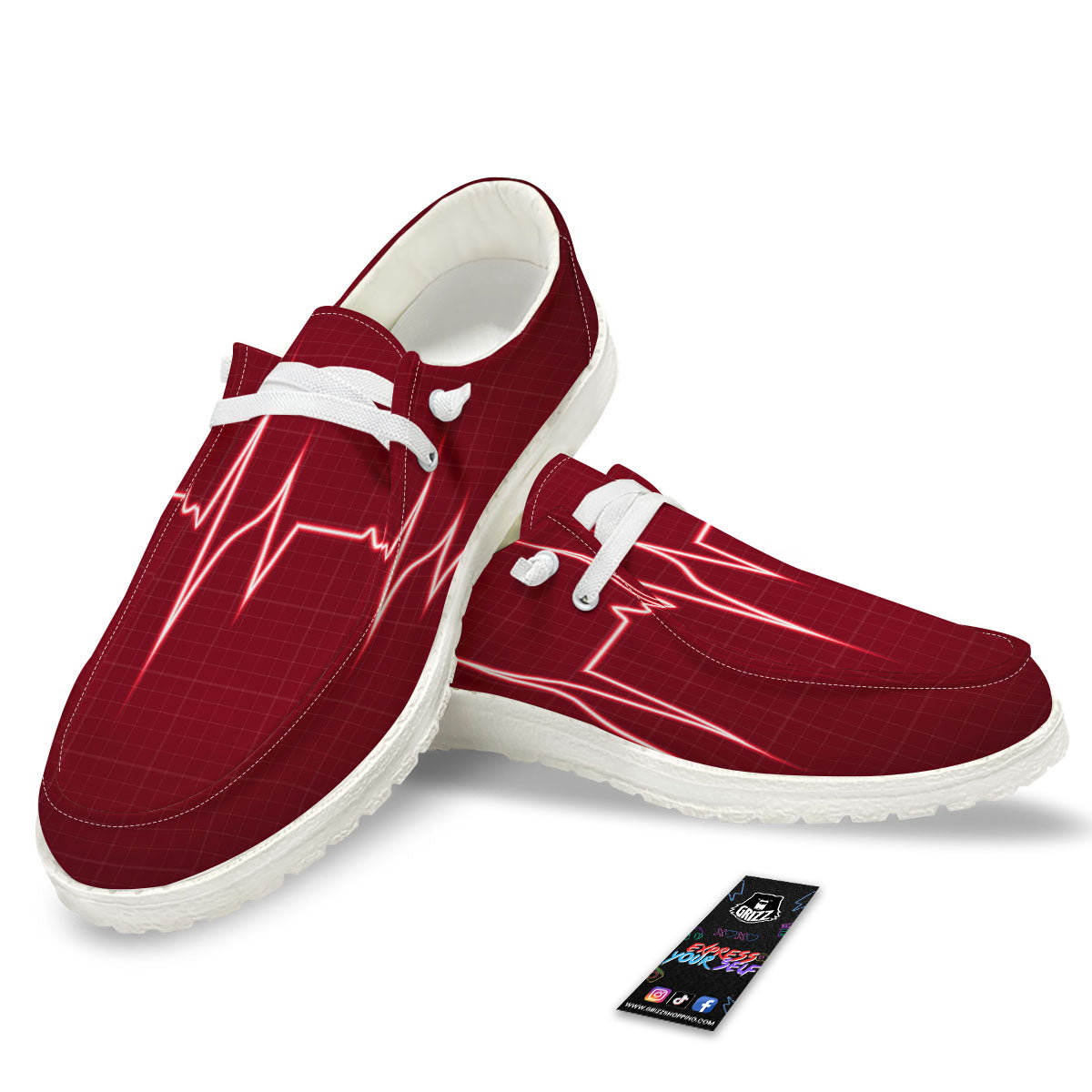 Cardiogram Heartbeat Print White Loafers-grizzshop