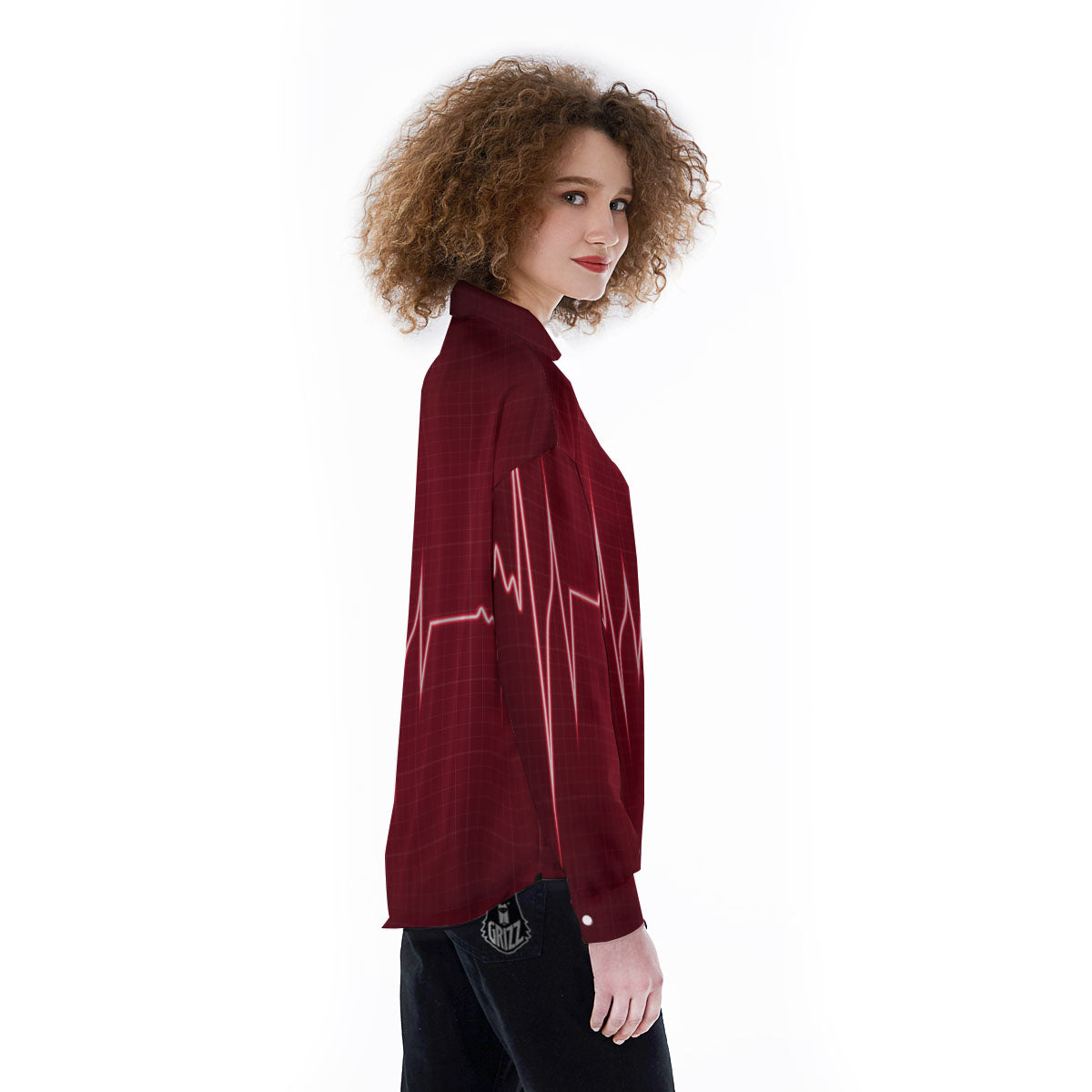 Cardiogram Heartbeat Print Women's Long Sleeve Shirts-grizzshop