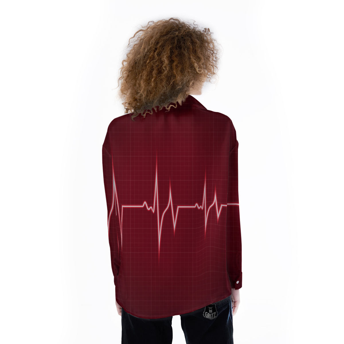 Cardiogram Heartbeat Print Women's Long Sleeve Shirts-grizzshop