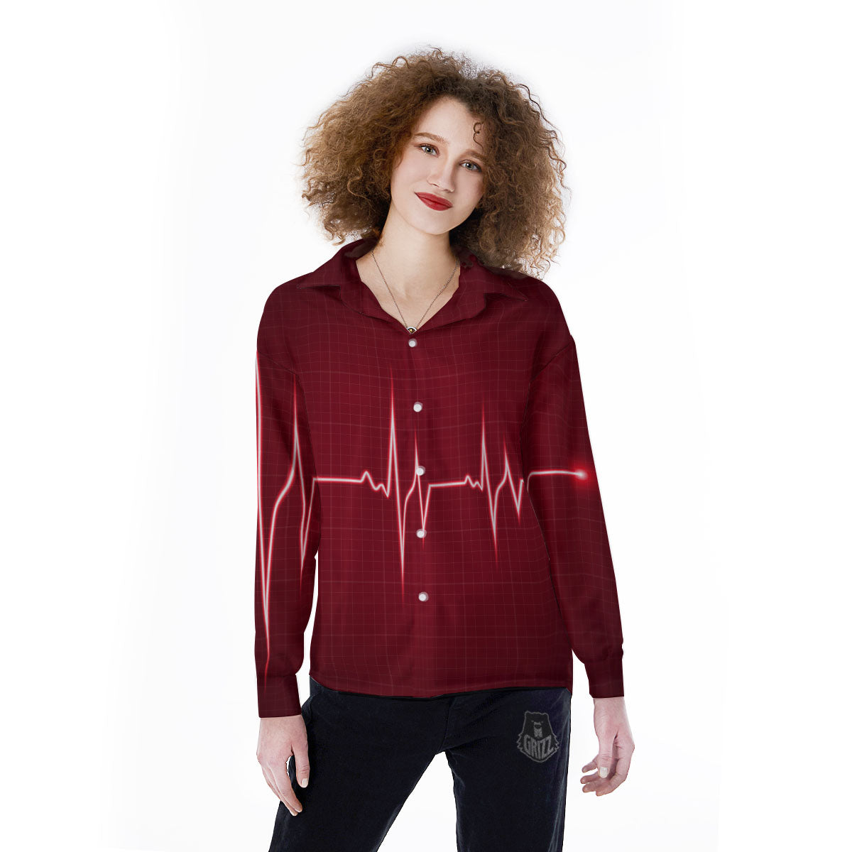 Cardiogram Heartbeat Print Women's Long Sleeve Shirts-grizzshop