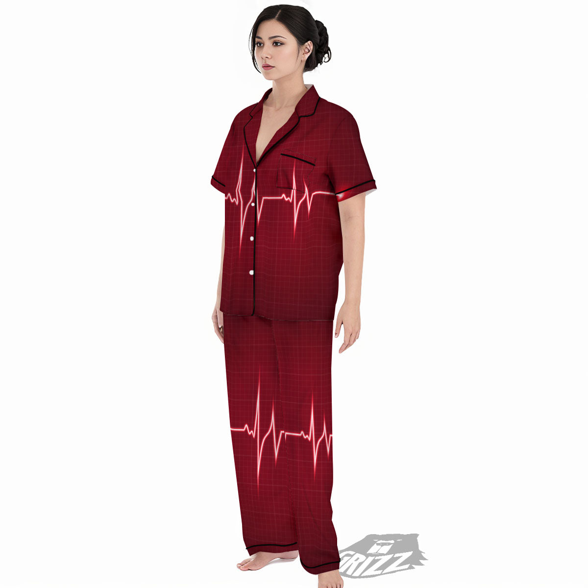 Cardiogram Heartbeat Print Women's Pajamas Set-grizzshop