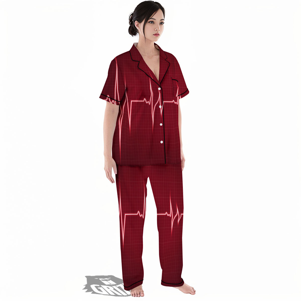 Cardiogram Heartbeat Print Women's Pajamas Set-grizzshop