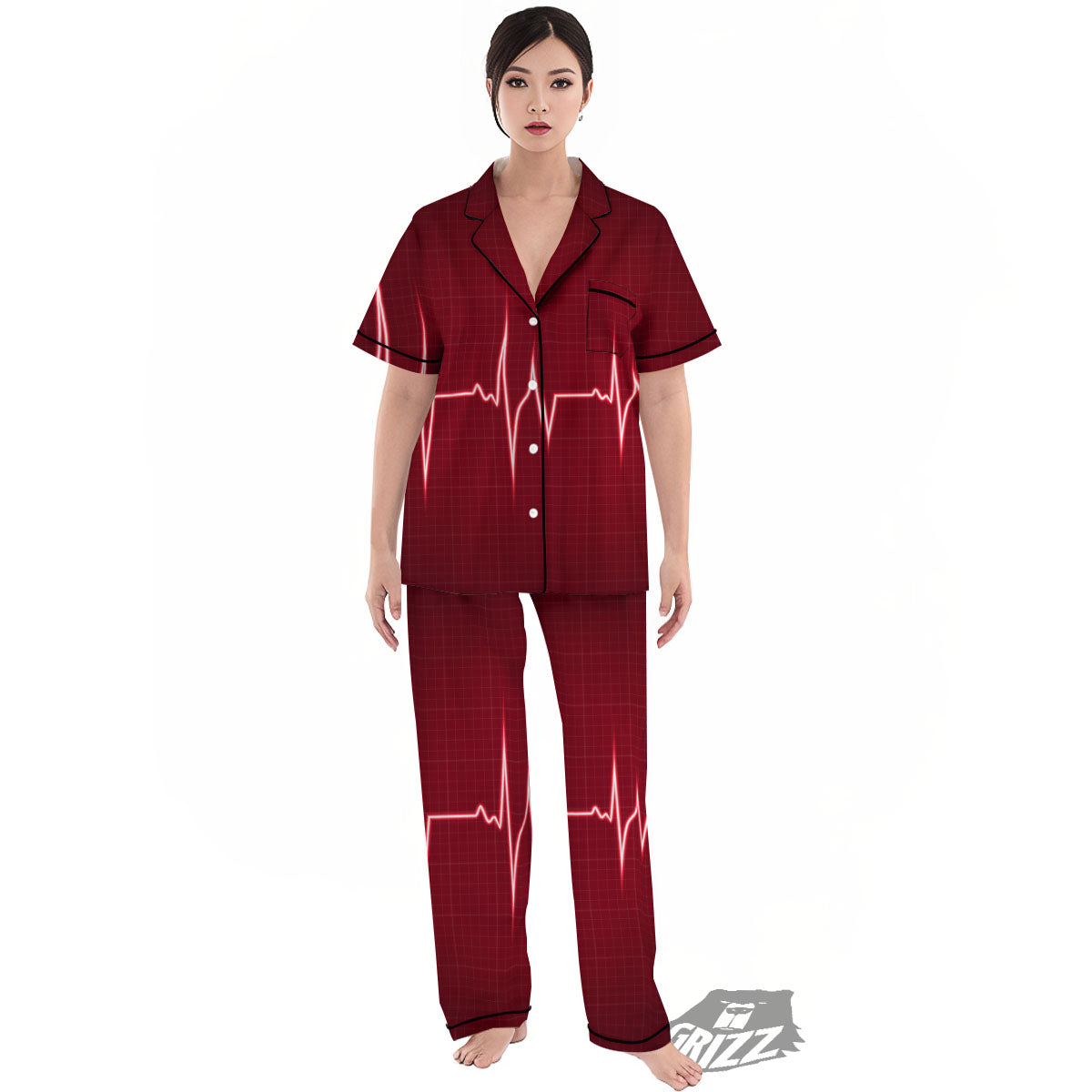 Cardiogram Heartbeat Print Women's Pajamas Set-grizzshop