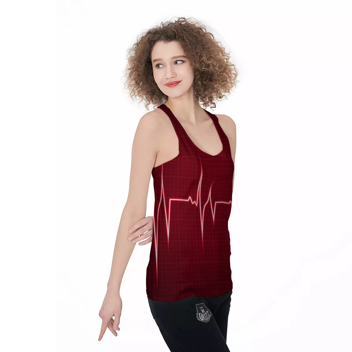 Cardiogram Heartbeat Print Women's Racerback Tank Top-grizzshop