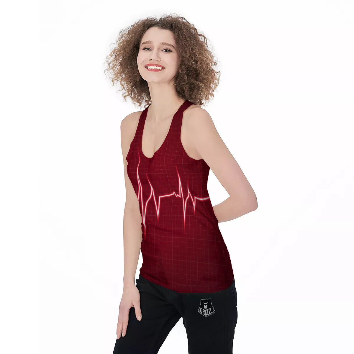 Cardiogram Heartbeat Print Women's Racerback Tank Top-grizzshop