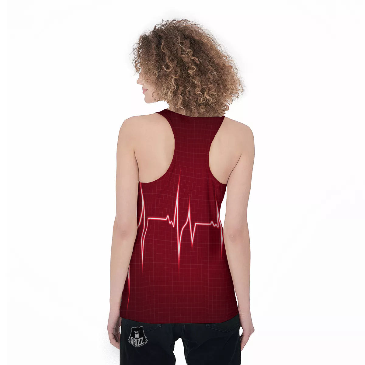 Cardiogram Heartbeat Print Women's Racerback Tank Top-grizzshop
