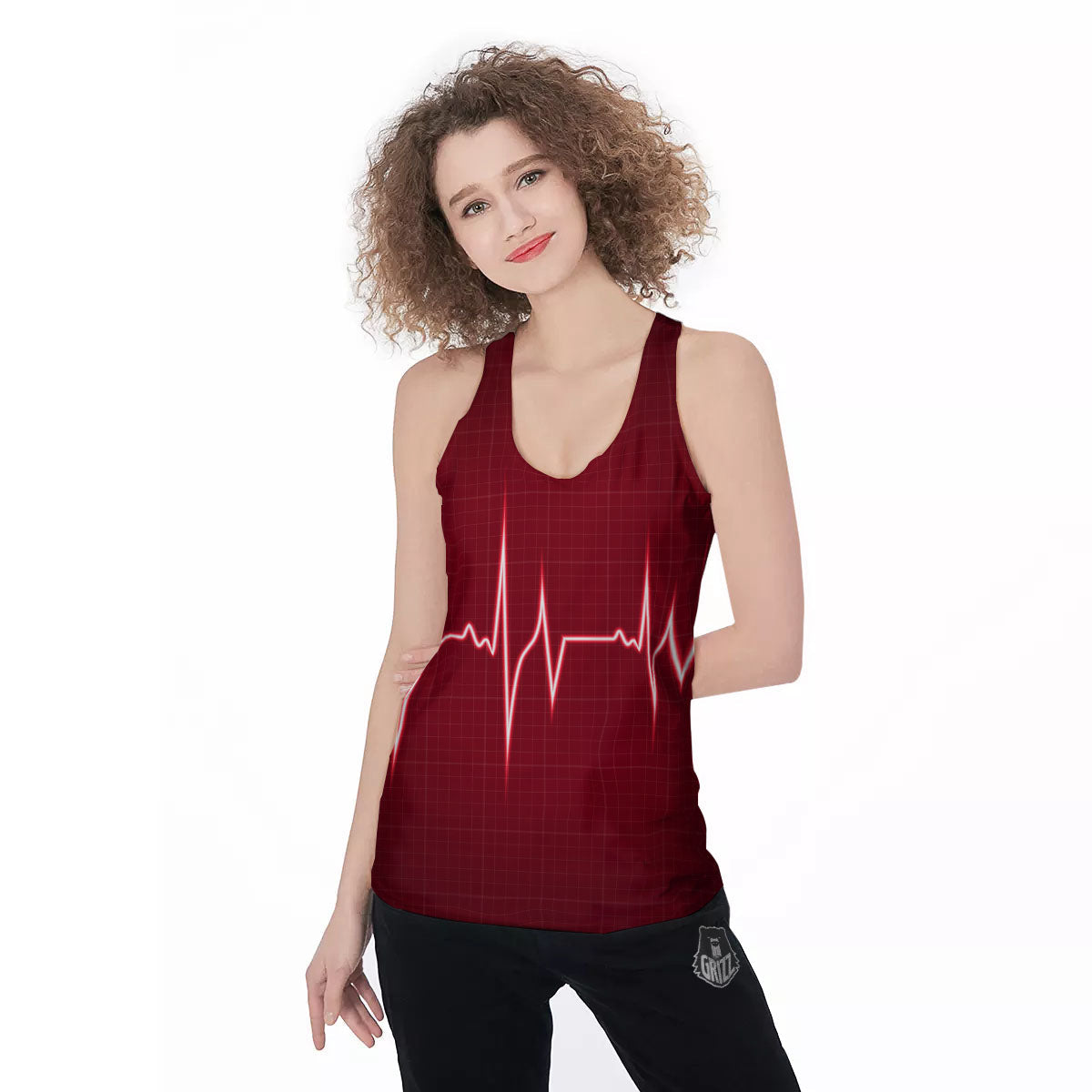 Cardiogram Heartbeat Print Women's Racerback Tank Top-grizzshop