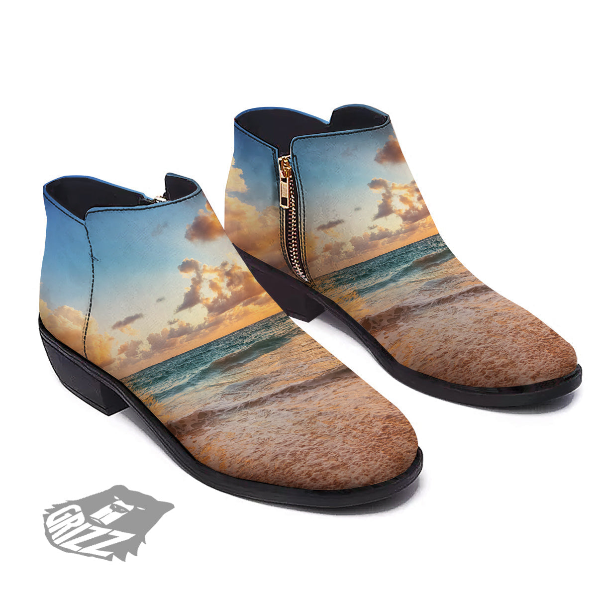 Caribbean Ocean Print Ankle Boots-grizzshop