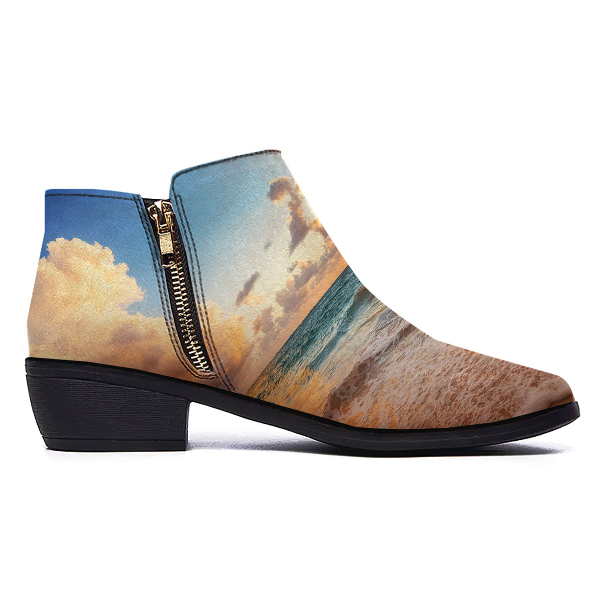 Caribbean Ocean Print Ankle Boots-grizzshop