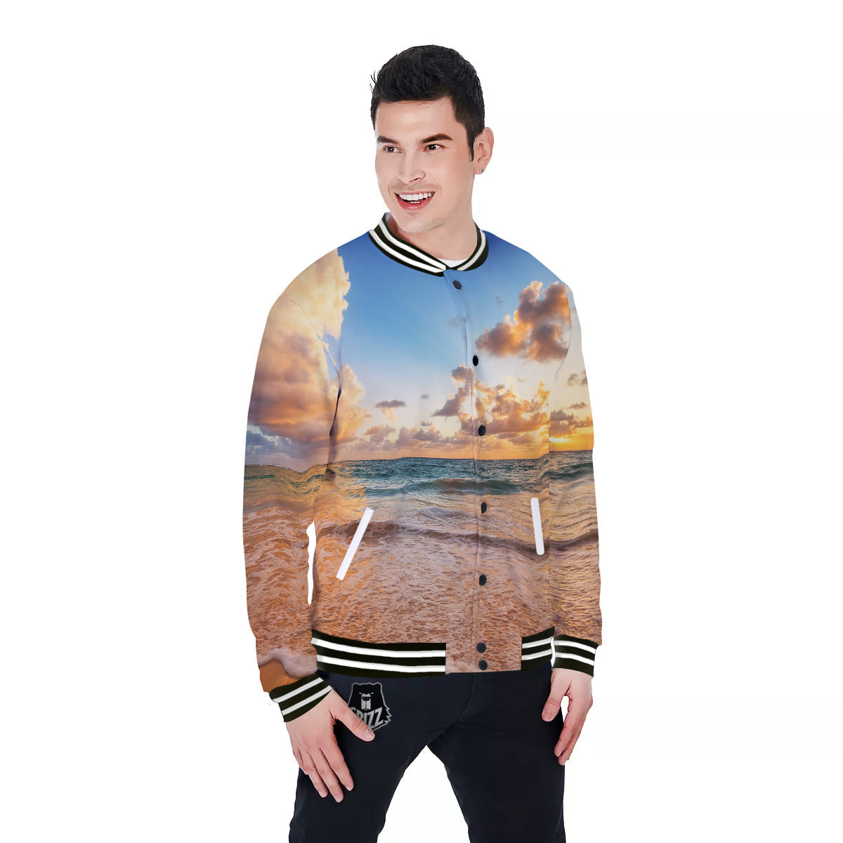 Caribbean Ocean Print Baseball Jacket-grizzshop