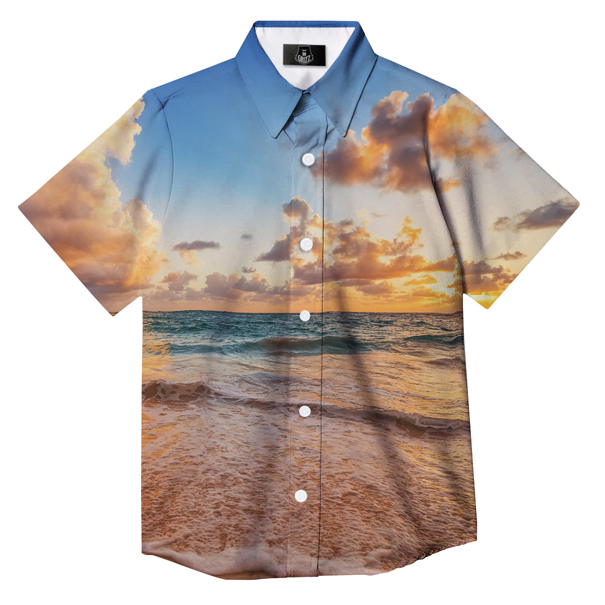 Caribbean Ocean Print Button Up Shirt-grizzshop
