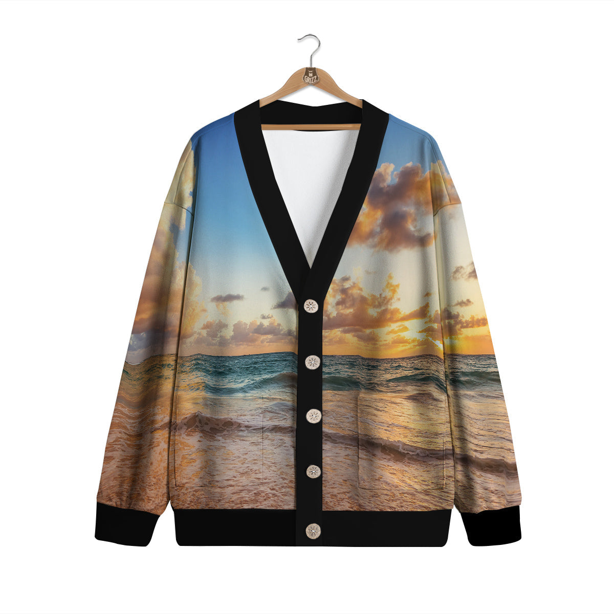 Caribbean Ocean Print Cardigan-grizzshop