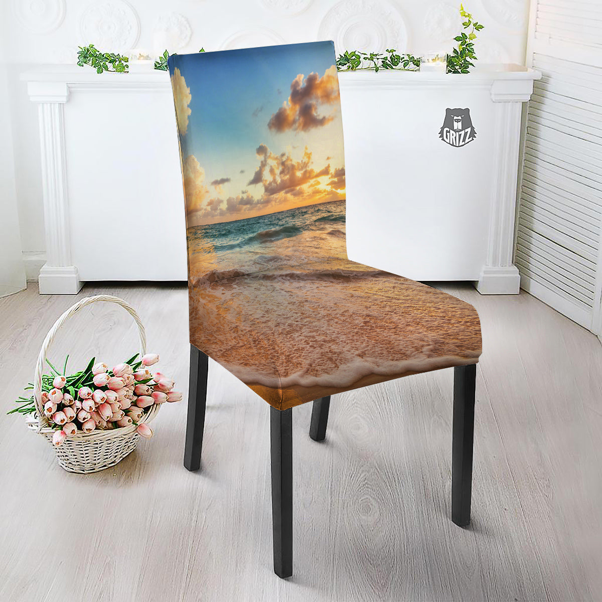 Caribbean Ocean Print Dining Chair Slipcover-grizzshop
