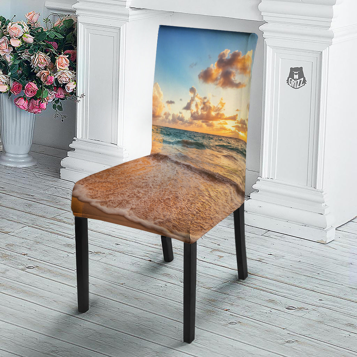 Caribbean Ocean Print Dining Chair Slipcover-grizzshop