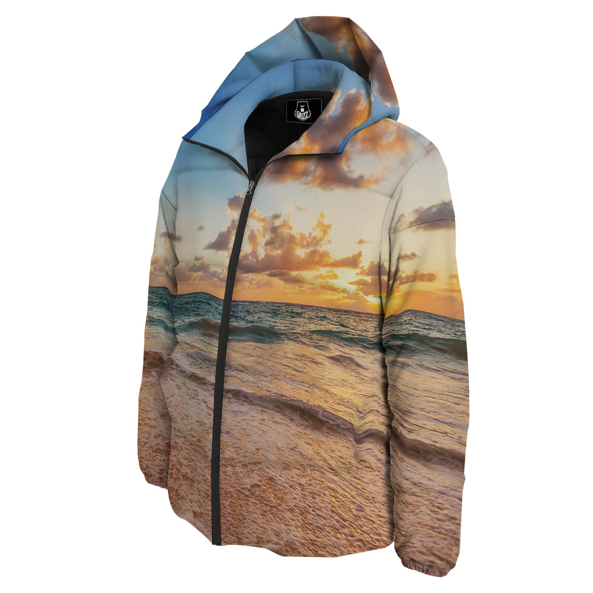 Caribbean Ocean Print Down Jacket-grizzshop