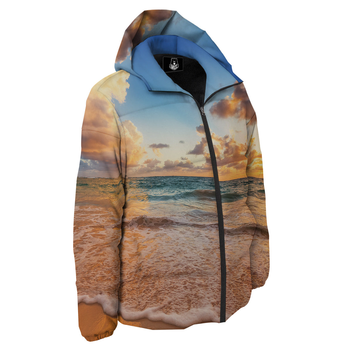 Caribbean Ocean Print Down Jacket-grizzshop