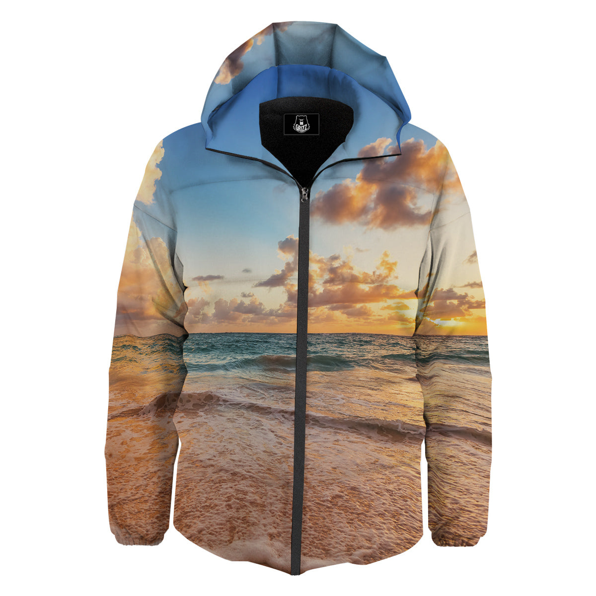 Caribbean Ocean Print Down Jacket-grizzshop