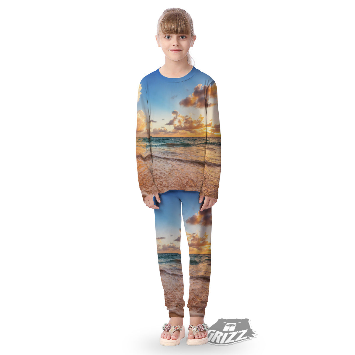 Caribbean Ocean Print Kid's Pajamas-grizzshop