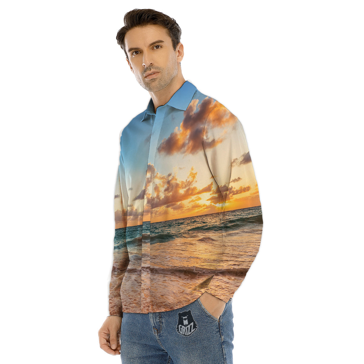 Caribbean Ocean Print Men's Dress Shirts-grizzshop