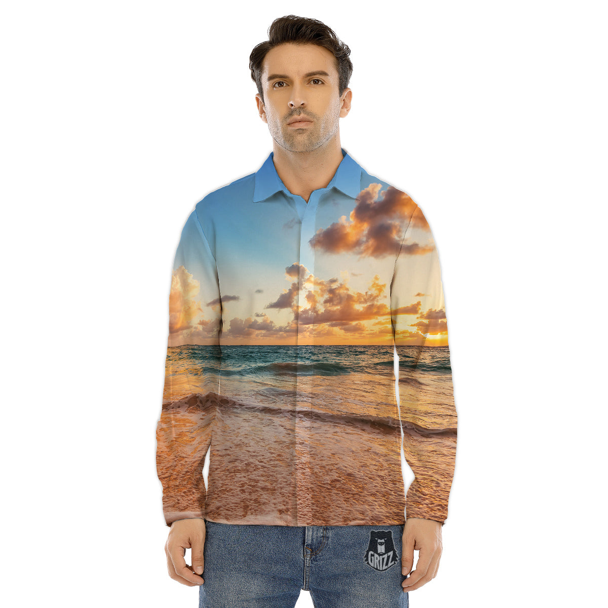 Caribbean Ocean Print Men's Dress Shirts-grizzshop