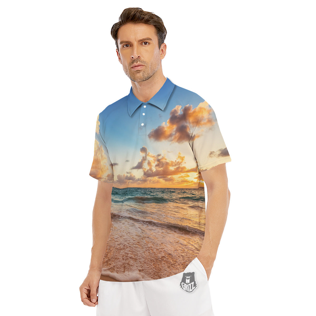 Caribbean Ocean Print Men's Golf Shirts-grizzshop