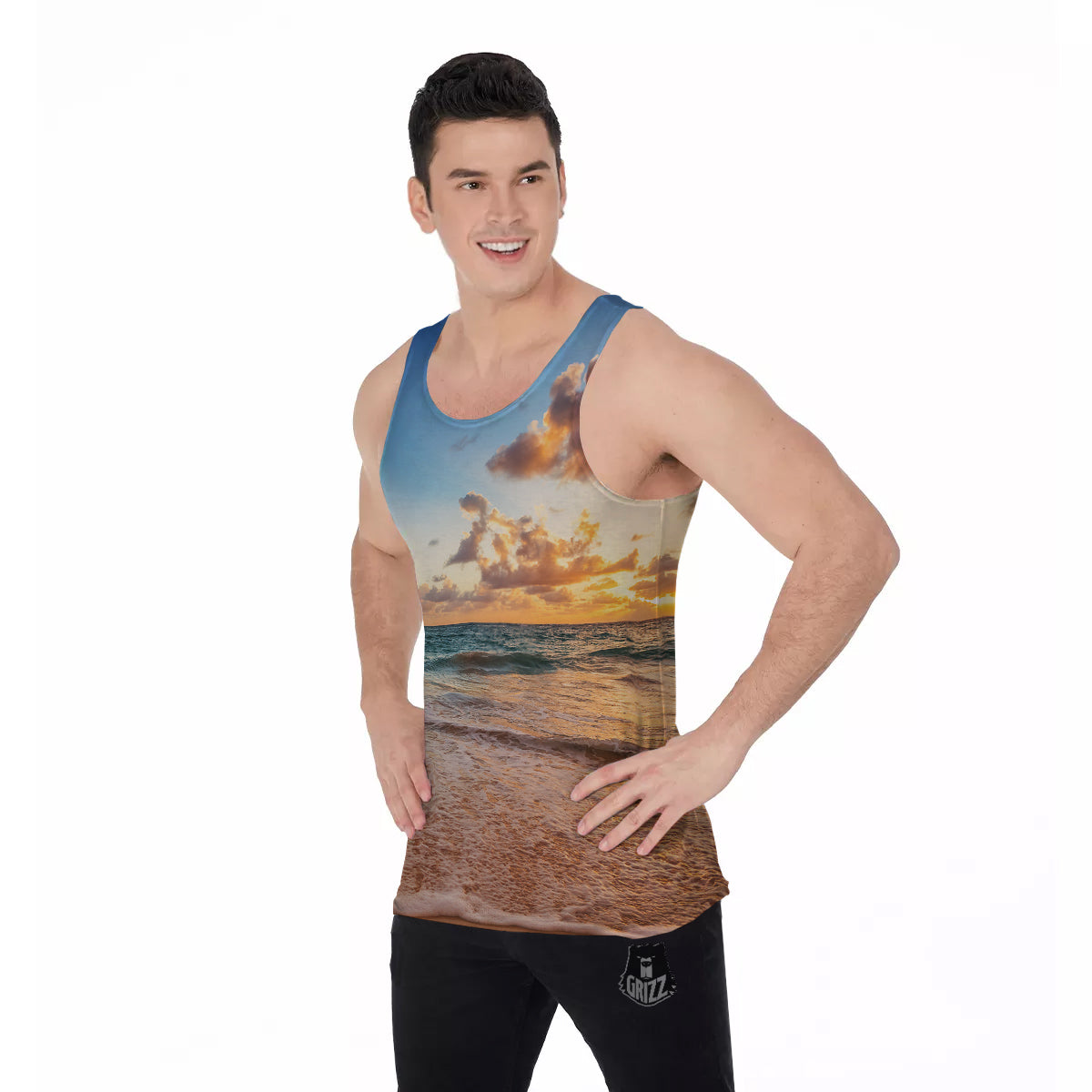 Caribbean Ocean Print Men's Tank Top-grizzshop