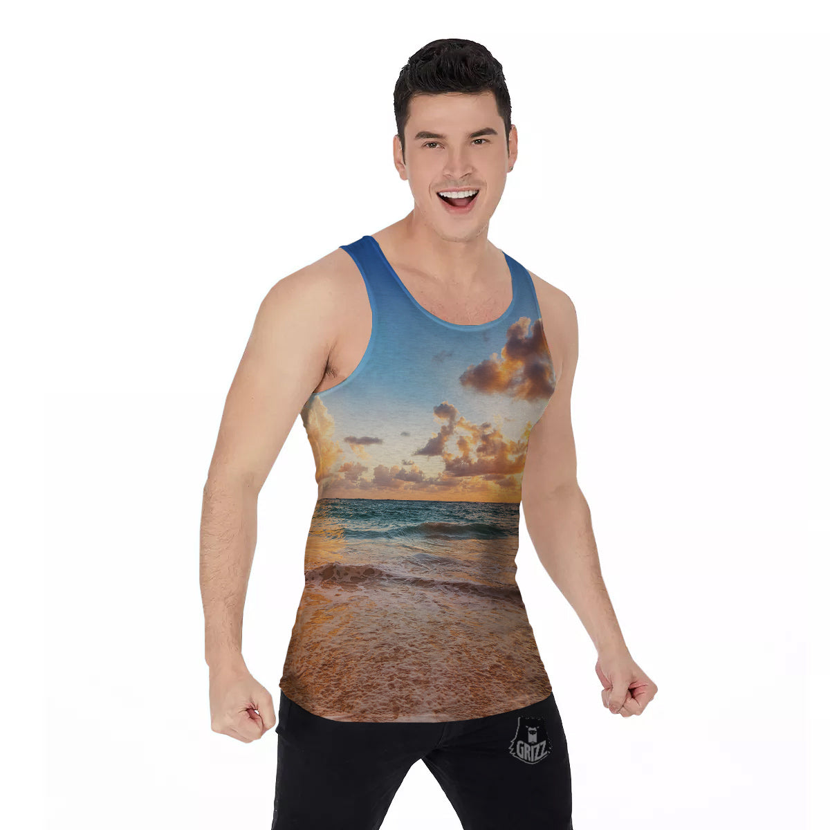 Caribbean Ocean Print Men's Tank Top-grizzshop