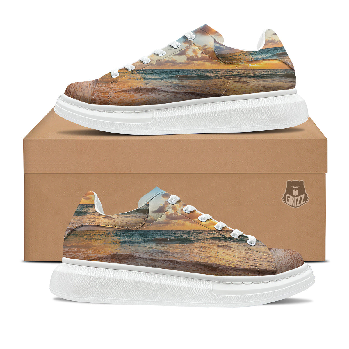 Caribbean Ocean Print Platform Shoes-grizzshop