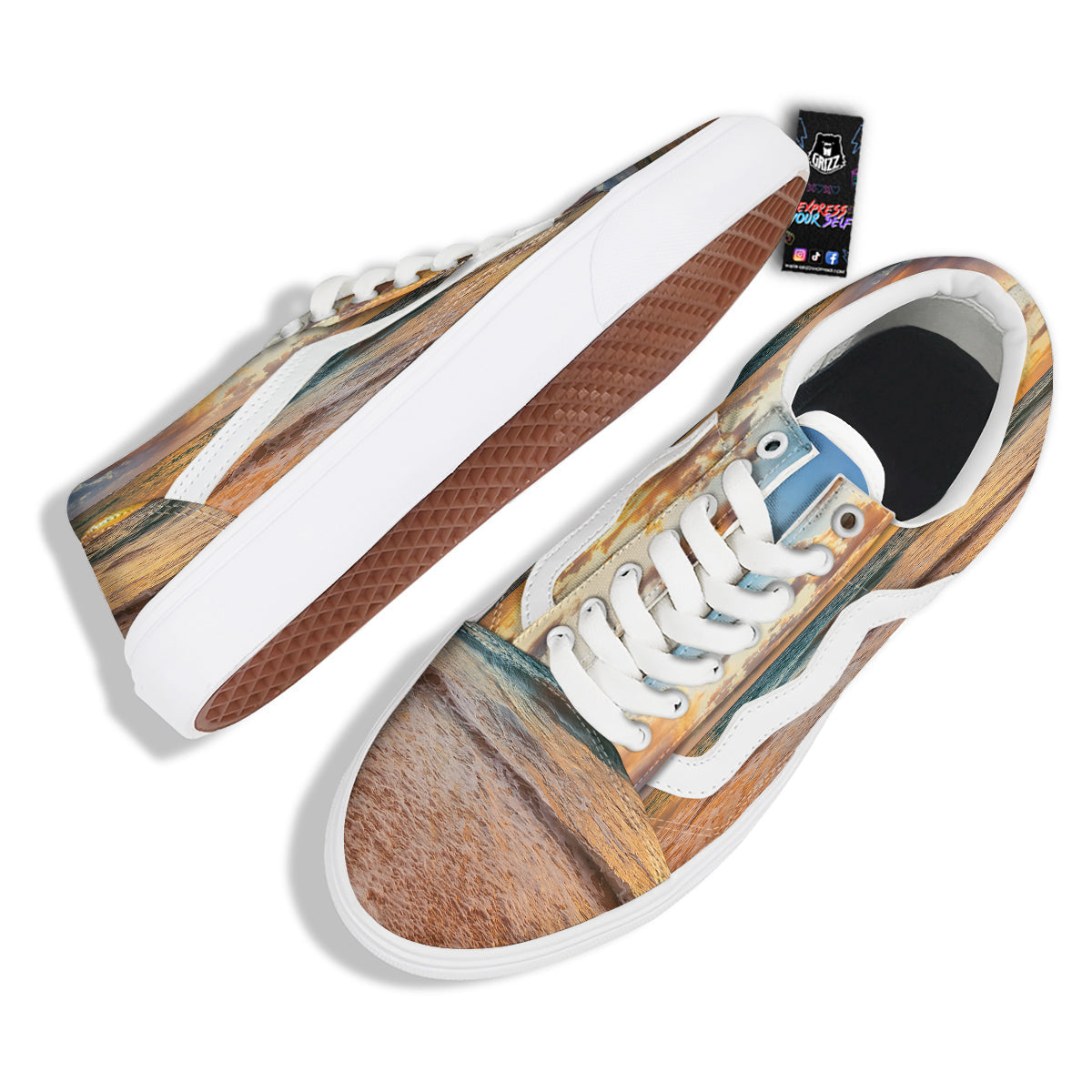 Caribbean Ocean Print Skate Shoes-grizzshop