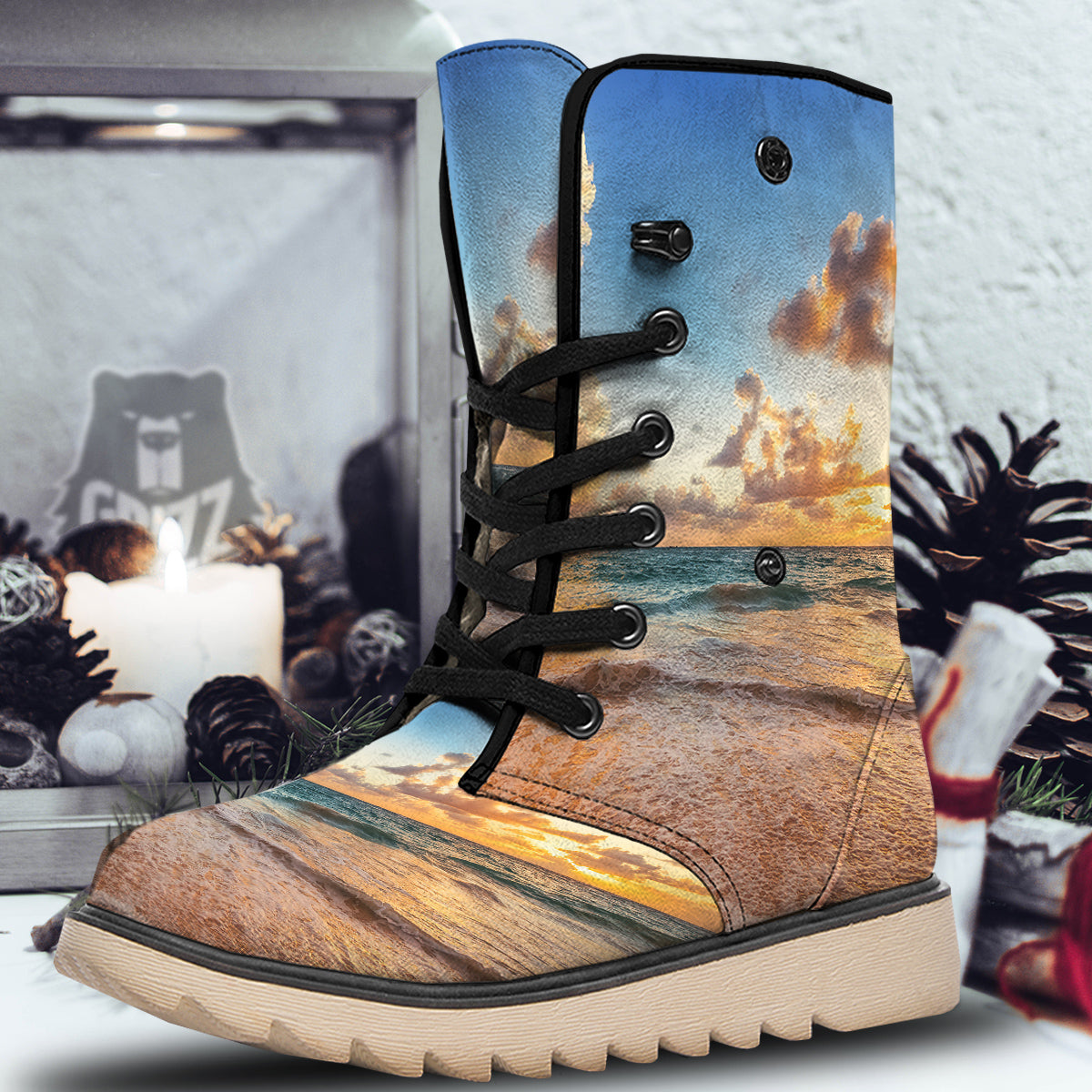 Caribbean Ocean Print Snow Boots-grizzshop