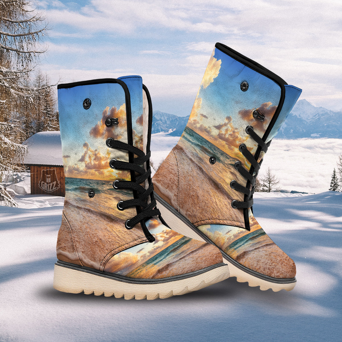 Caribbean Ocean Print Snow Boots-grizzshop