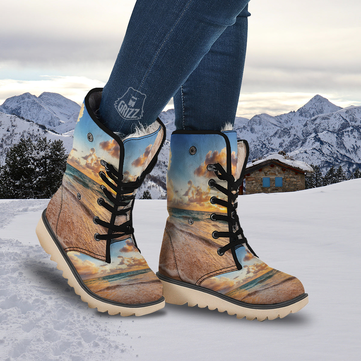 Caribbean Ocean Print Snow Boots-grizzshop