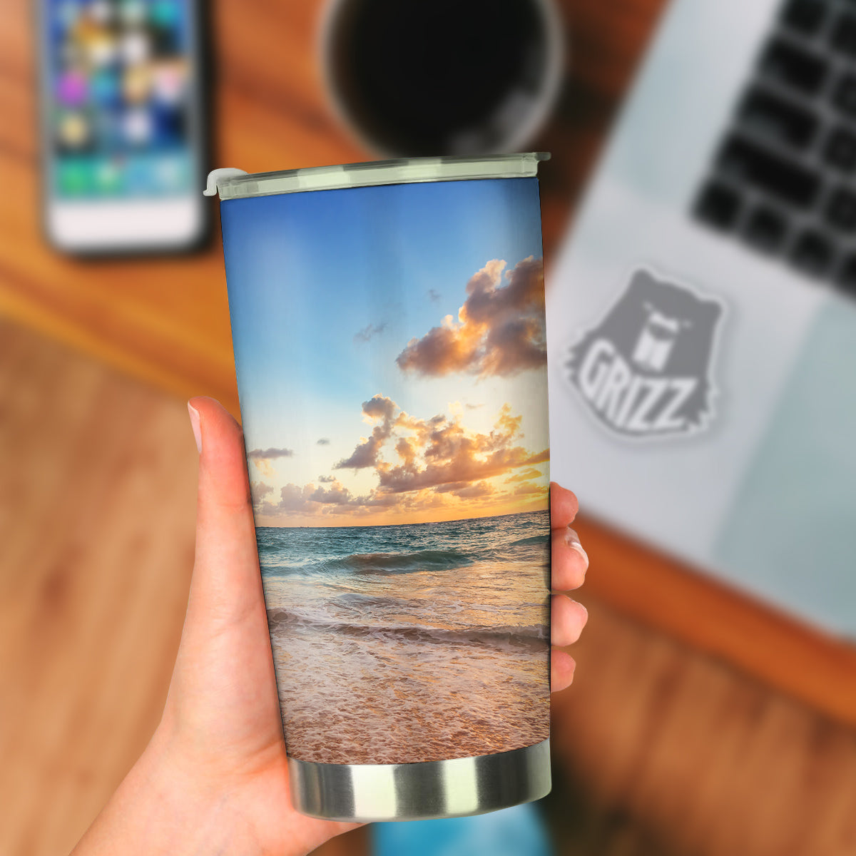 Caribbean Ocean Print Tumbler-grizzshop
