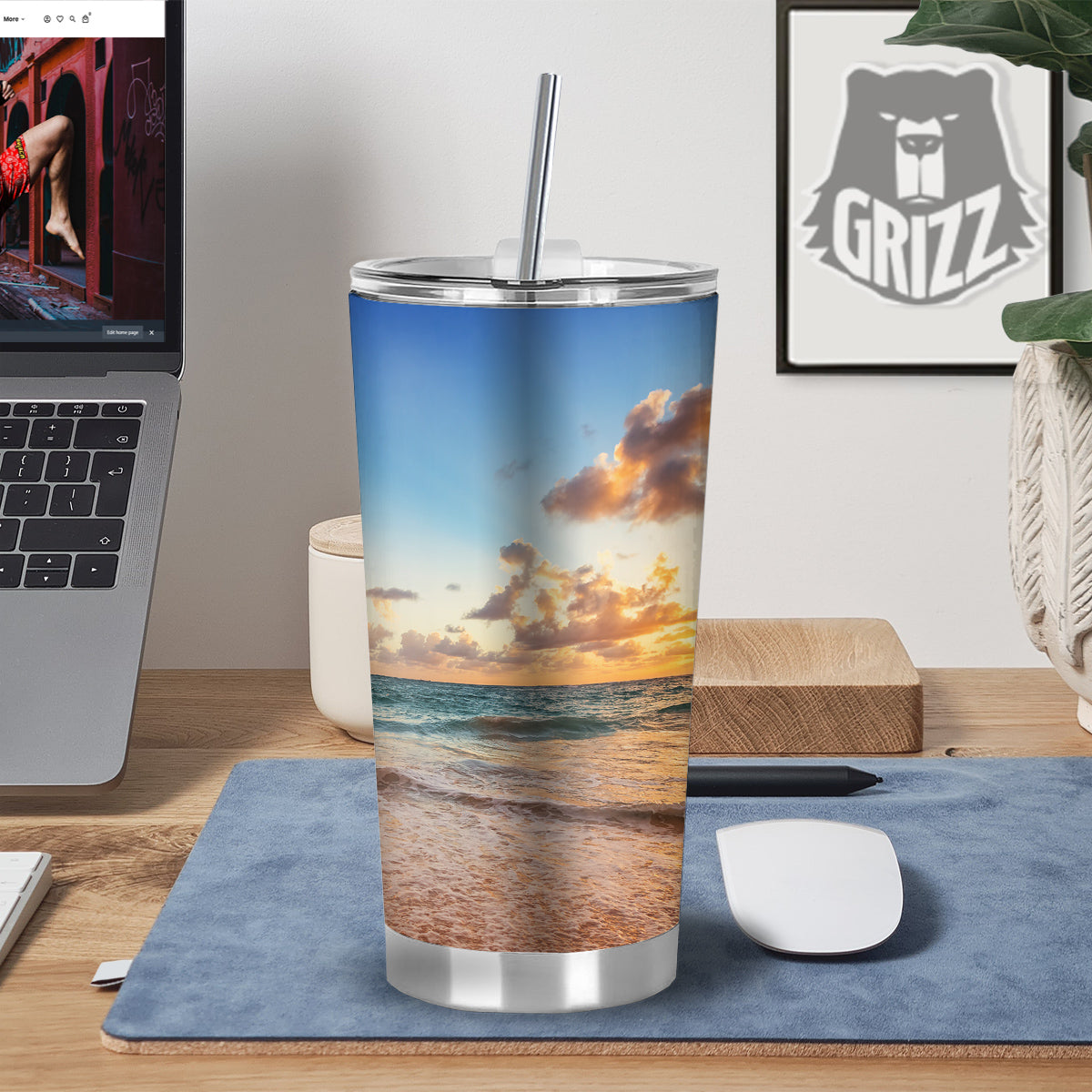Caribbean Ocean Print Tumbler-grizzshop
