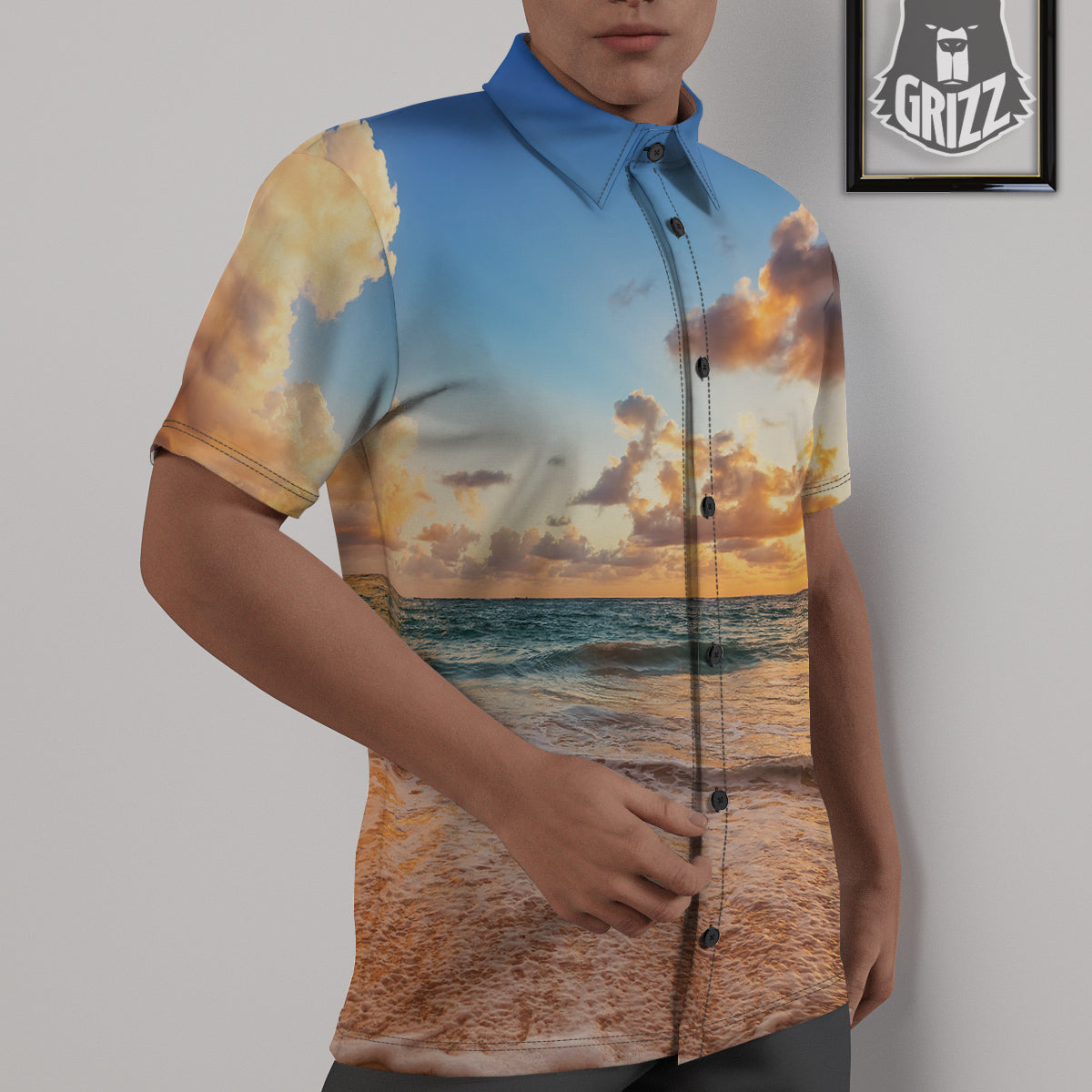Caribbean Ocean Print Untucked Shirts-grizzshop