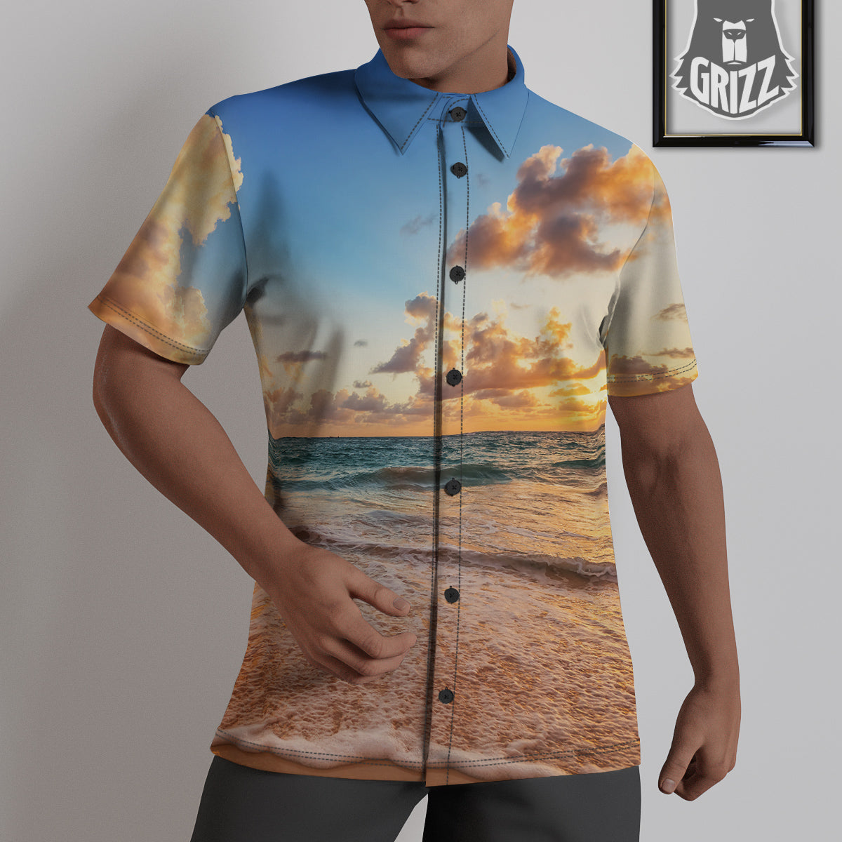 Caribbean Ocean Print Untucked Shirts-grizzshop