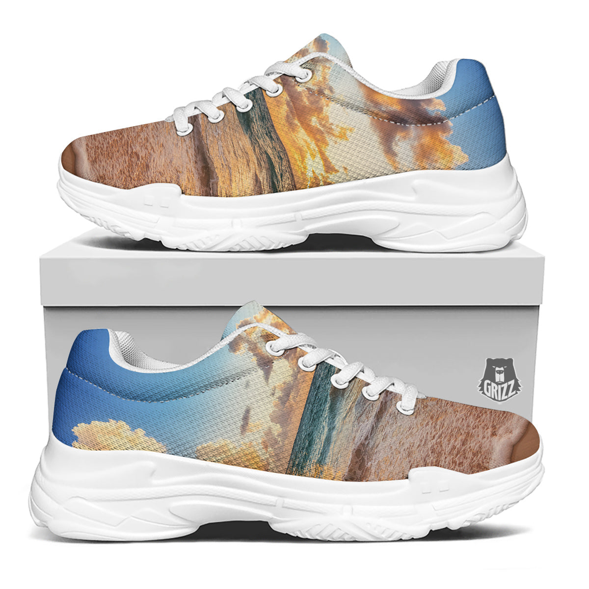 Caribbean Ocean Print White Chunky Shoes-grizzshop