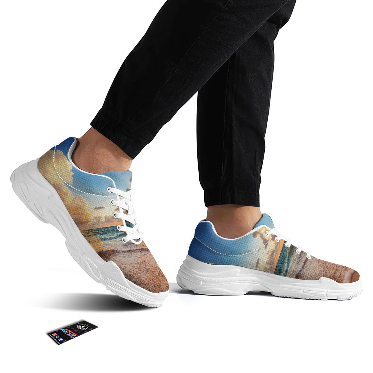 Caribbean Ocean Print White Chunky Shoes-grizzshop
