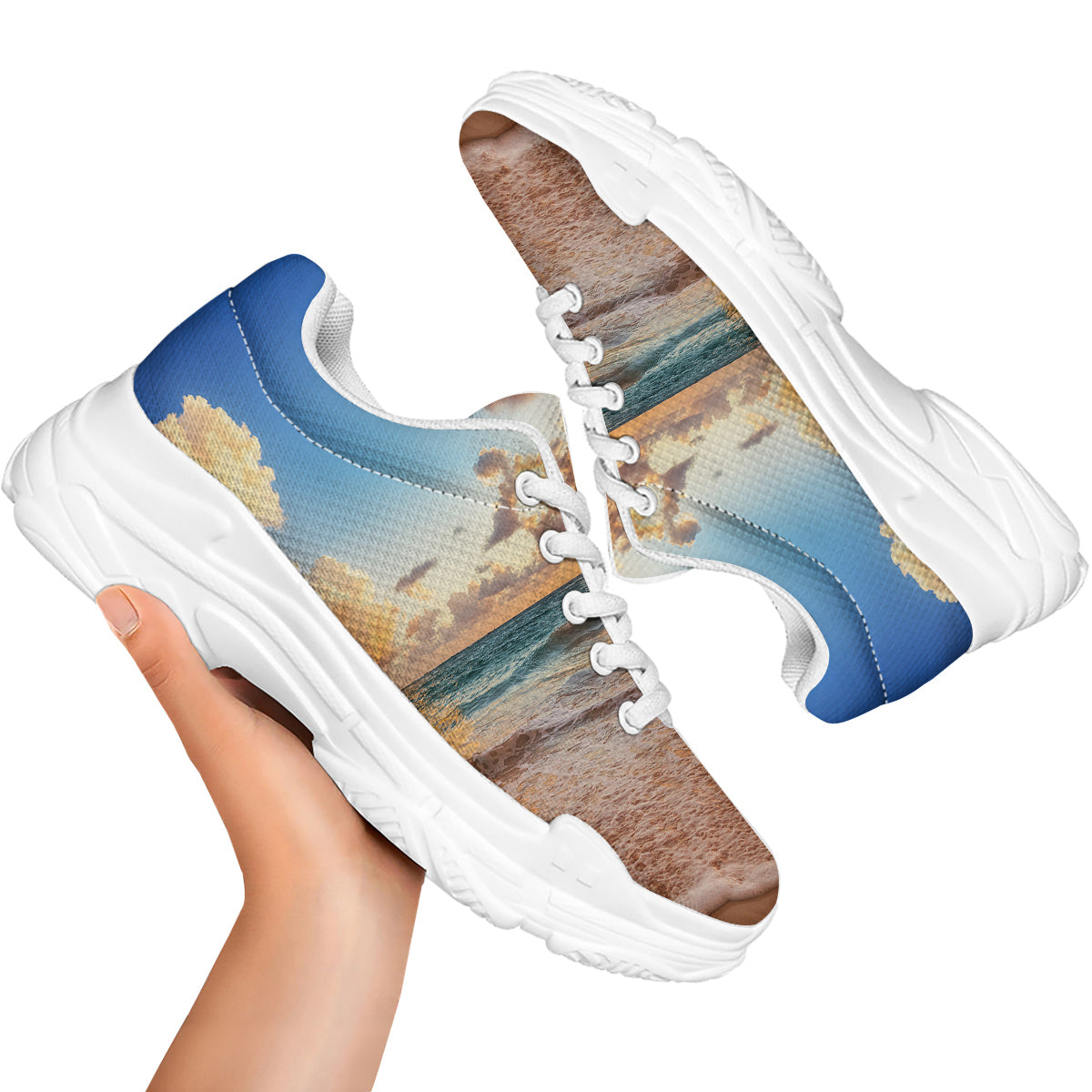 Caribbean Ocean Print White Chunky Shoes-grizzshop