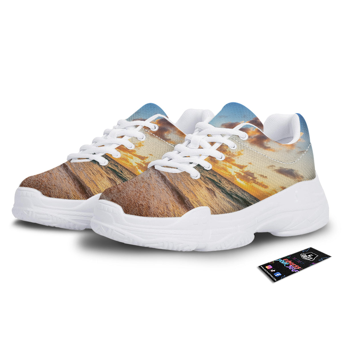 Caribbean Ocean Print White Chunky Shoes-grizzshop