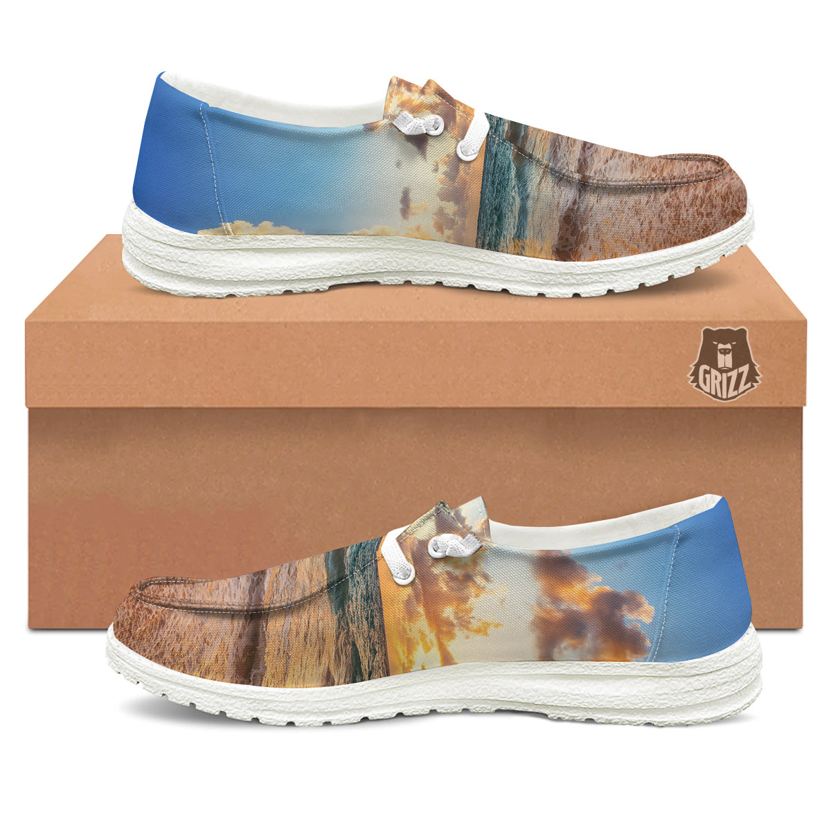 Caribbean Ocean Print White Loafers-grizzshop