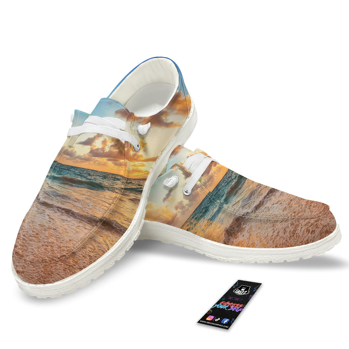 Caribbean Ocean Print White Loafers-grizzshop