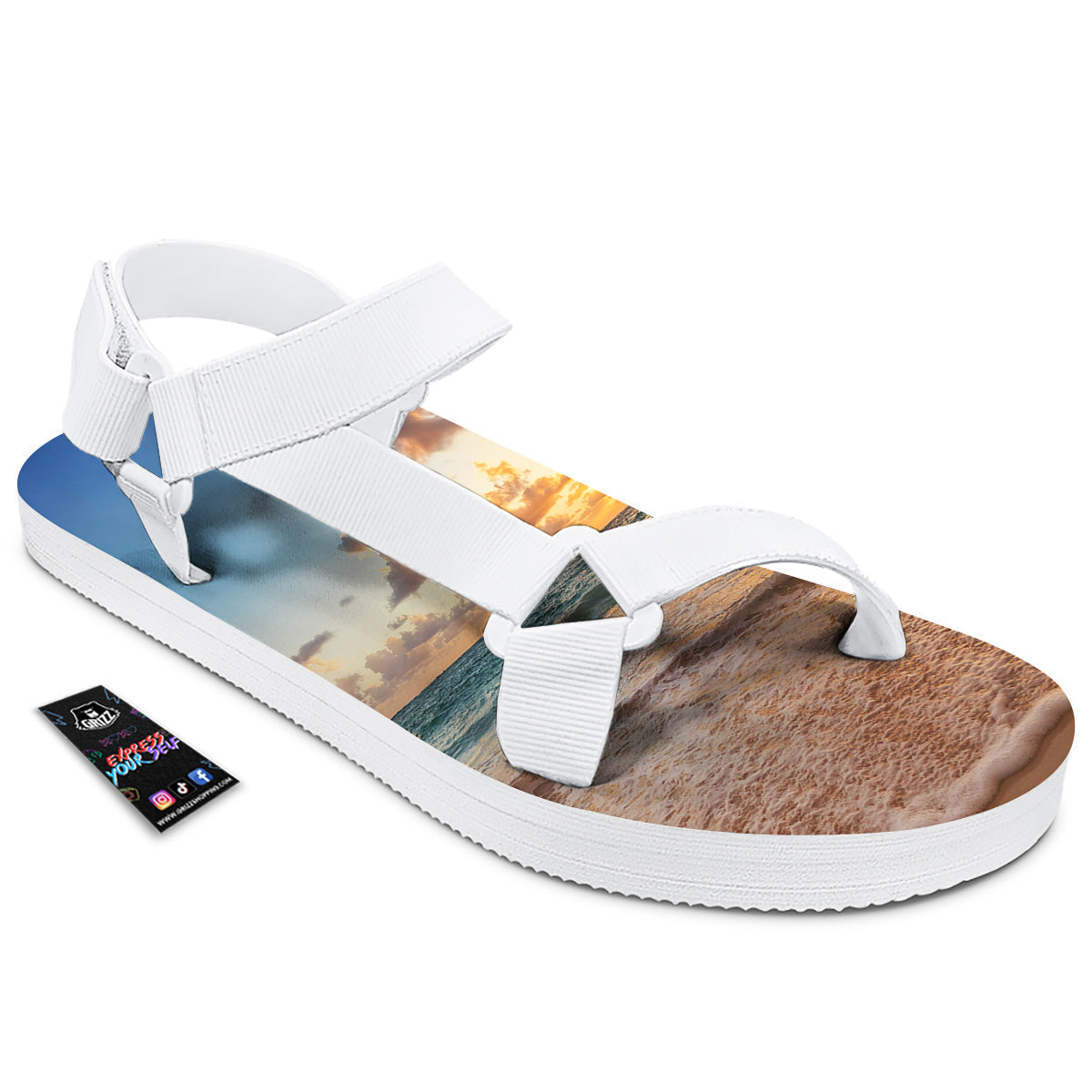 Caribbean Ocean Print White Open Toe Sandals-grizzshop
