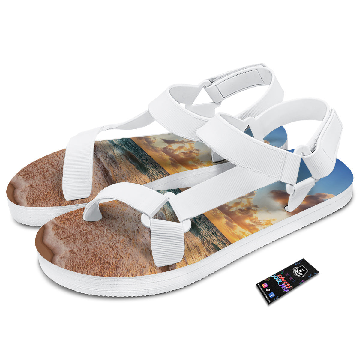 Caribbean Ocean Print White Open Toe Sandals-grizzshop